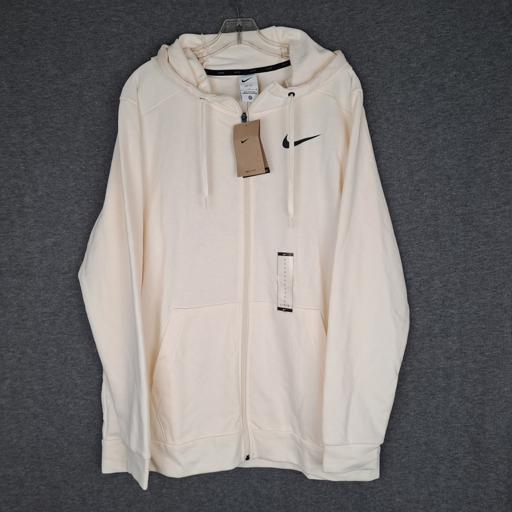 Nike Men's Ivory Dri-fit Zip Up‎ Fleece Warm Hoodie CZ6376-110 Size Large